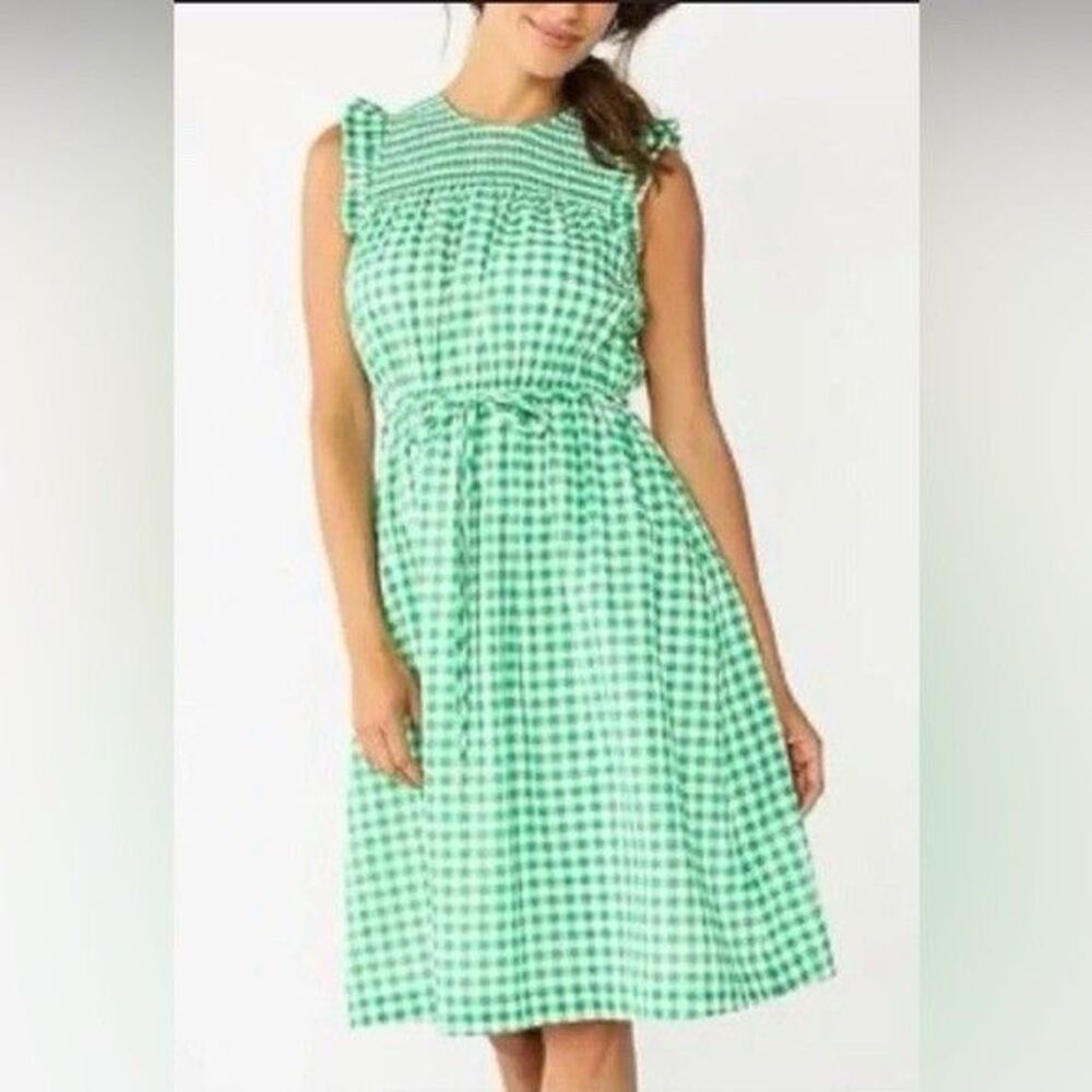 Draper James RSVP Dress Size 2X Sleeveless Round Neck Green White Gingham Lined